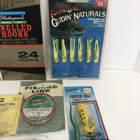Vintage Fishing Lures Lot Of 9, Popper Bug, Hooks Line Spinners Gliding Naturals - Picture 3 of 8